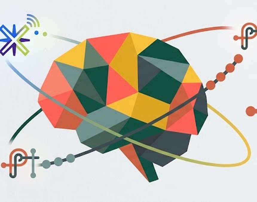 Ilustración de un cerebro geométrico con los colores de Brainstorming Ideas