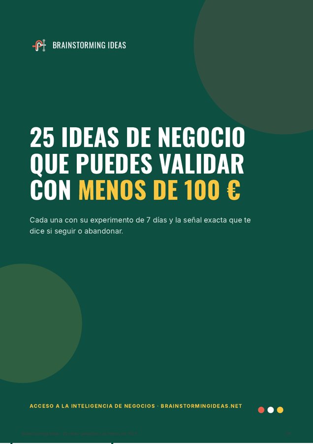 Portada de la guía: 25 ideas de negocio que puedes validar con menos de 100 €